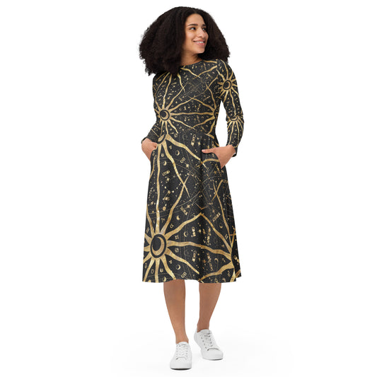 Women's Long Sleeve Midi Dress Ancient Sun - FLAKOUT