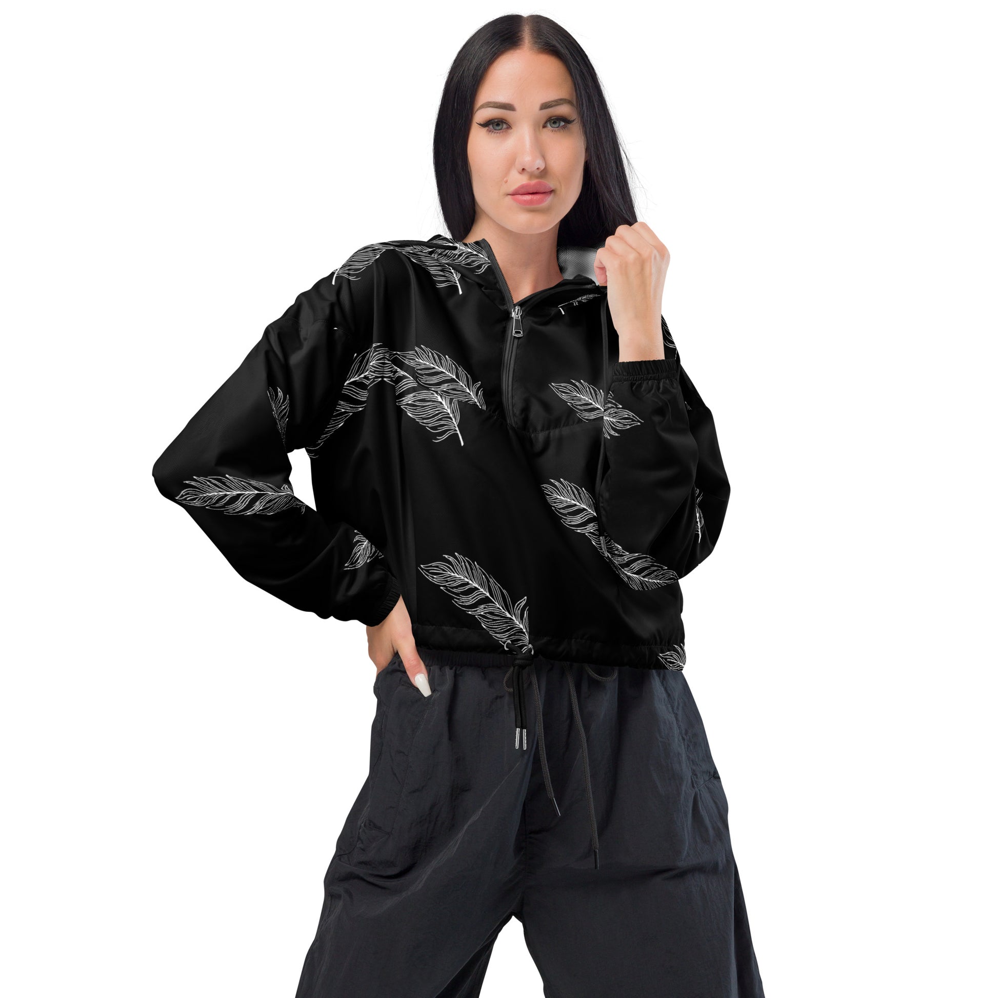 Ethereal Plumes Women’s Cropped Windbreaker - FLAKOUT