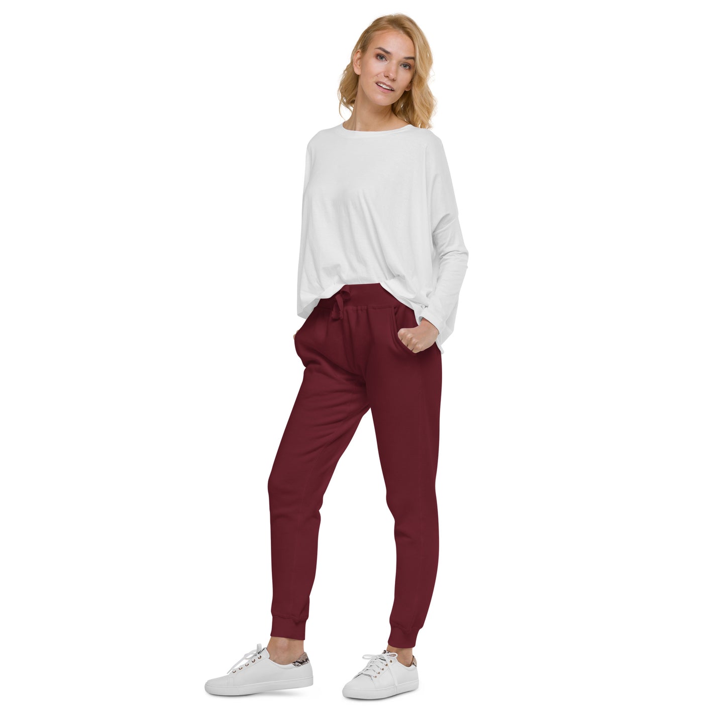 FLAKOUT Logo Back Leg Unisex Fleece Sweatpants - Maroon - FLAKOUT