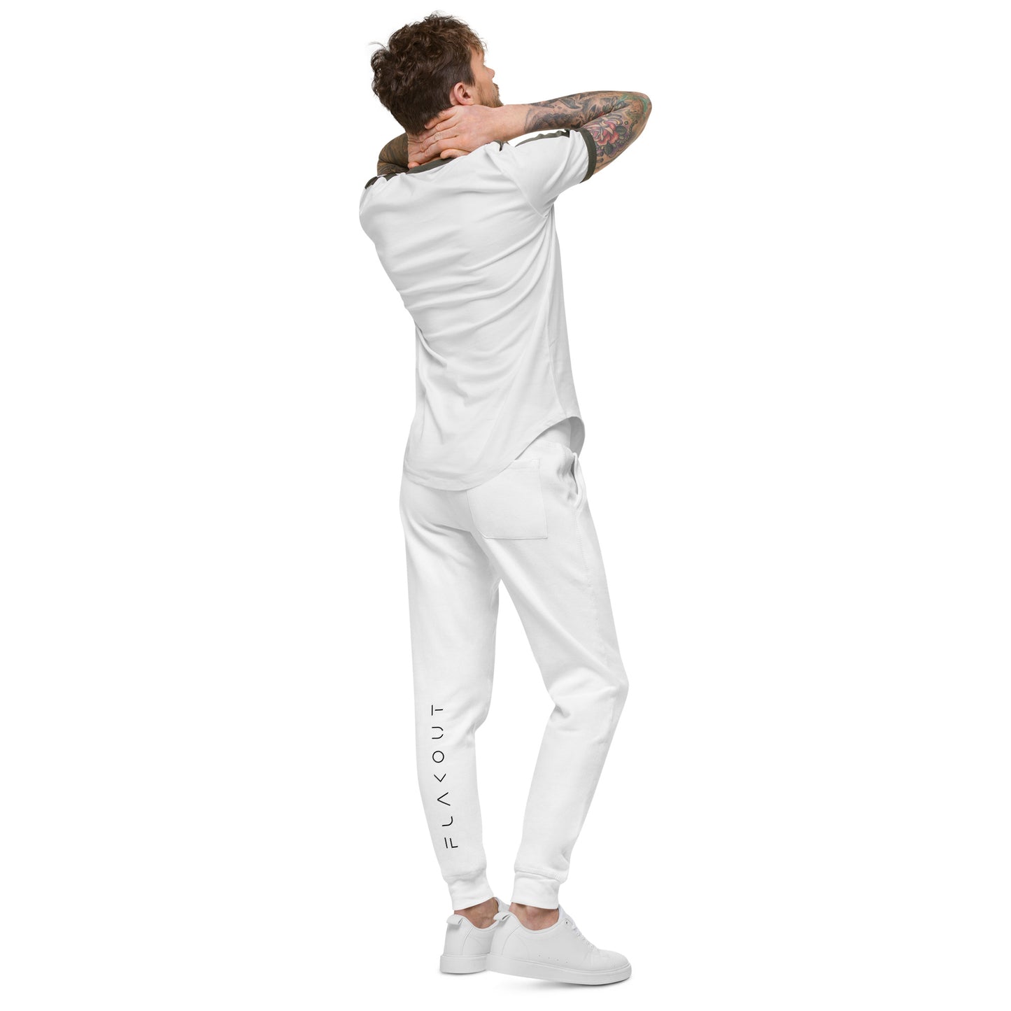 FLAKOUT Logo Back Leg Unisex Fleece Sweatpants - White - FLAKOUT