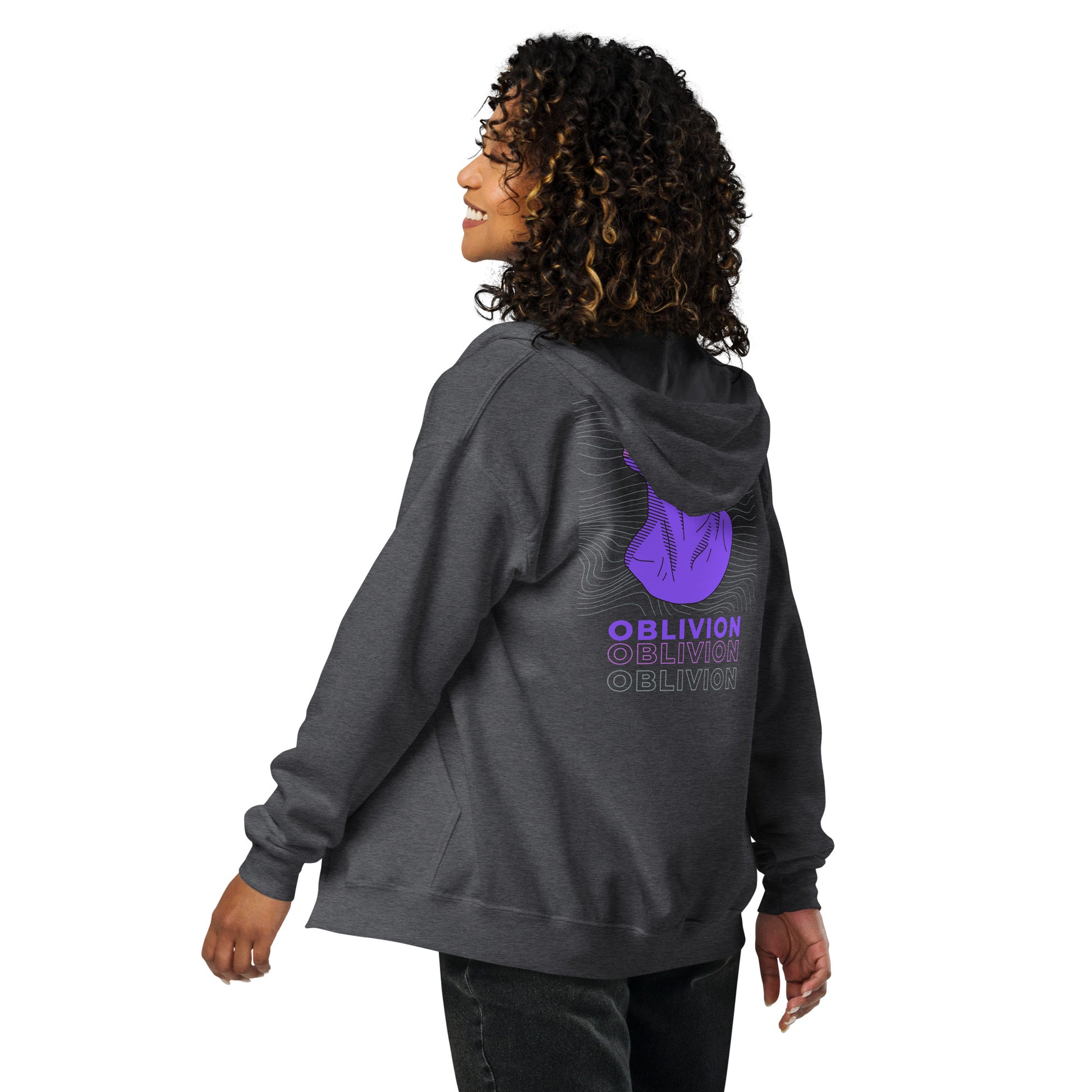 Violet Veil Of Oblivion Heavy Harmony Fusion Zip Hoodie - Dark Heather - FLAKOUT