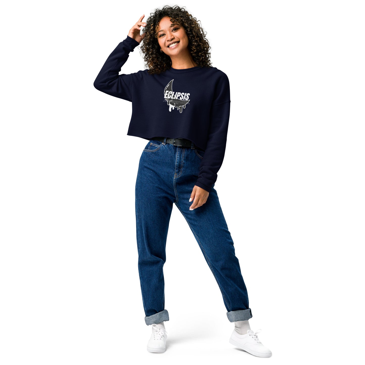 Lunar Eclipsis Women's Crop Sweatshirt - Navy - FLAKOUT